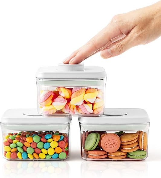 0.6 Qt Snack Containers - 3 Pack BPA-Free Mini Food Storage Canisters with One-Touch Lids, Stackable Clear Candy & Travel Containers for Pantry, Classroom & Freezer