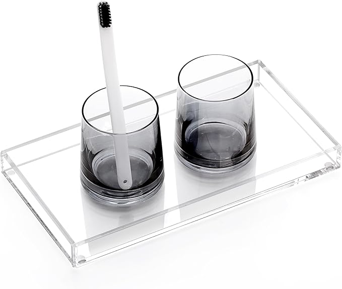 Acrylic Bathroom Vanity Tray, Rectangle Decorative Countertop Perfume Dish Soap Holder, Clear Organizer for Kitchen Toilet Tank, 11.02"x6"x1.1"