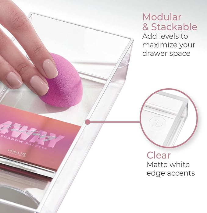 Plastic Makeup Drawer Organizer Tray, Clear/Matte White