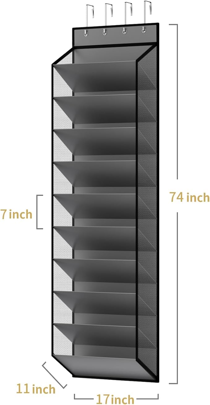 10 Tiers Mesh Over Door Shoe Organizer Storage, Grey