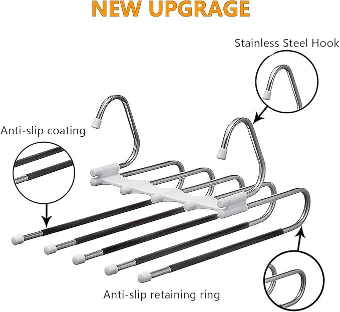 Pants Hangers 2 Pack Space Saving Metal Closet Organizer, Clothes Pants Hangers