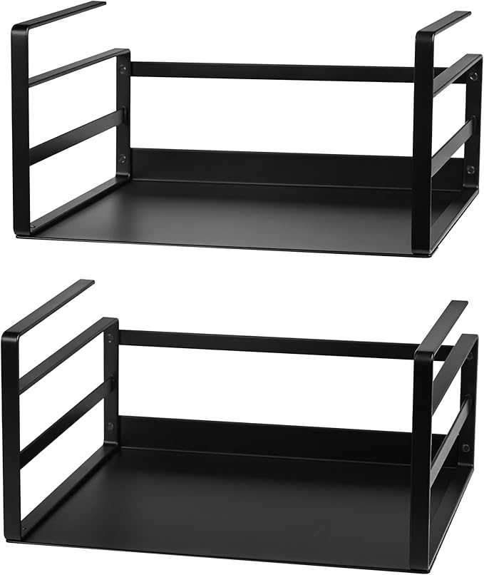 Nxconsu 2 Pack Small Compact Heavy Duty Under Cabinet Organizer, Slide-Under Shelf Basket with Metal Bottom, Hanging Pantry Shelf for Kitchen Cupboard Bookshelf Closet, Holds 15 lbs, Black, 11.02"