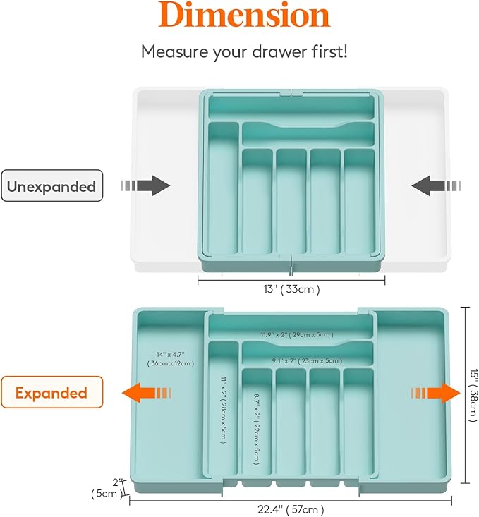 Utensil Organizer for Kitchen Drawer, Turquoise