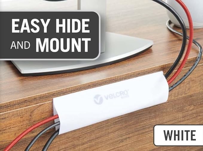 VELCRO Brand Mountable Cable Management Sleeve | Cord Hider Mounts on Walls or Desk | Pefect Wire Organizer for Home or Office | Removable Damage Free Adhesive | 12in White, 2pk, 12in - 2Pk