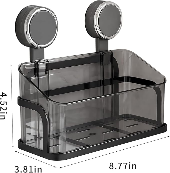 Shower Caddy Suction Cup, Removable Bathroom Organizer Shelf for Shower Storage, No Drilling Clear Square Shower Shelves, Large Capacity & Reusable, 1 pack