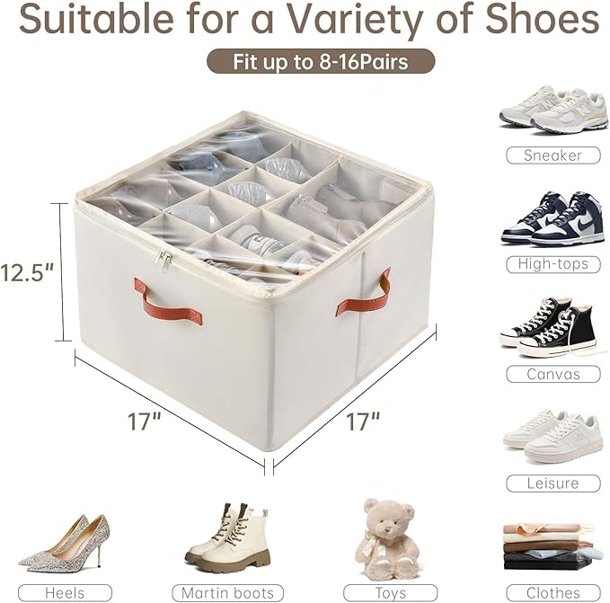 Shoe Organizer for Closet, 2 Pack Foldable Shoe Storage Containers