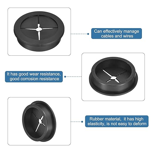 uxcell 2 Pcs Cable Cord Grommet, 1-3/4 Inch (45mm) Desk Grommet Flexible Rubber Grommets Wire Hole Cover Pass Through for Office Computer Desk Wire Organizer, Black