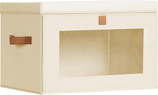 Large Closet Storage Bins, Collapsible Storage Bins with Handles & Window, Beige