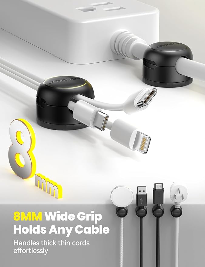 8 Pack JOYROOM Magnetic Cable Clips Organizer [Cord 360° Rotatable] Wire Keeper