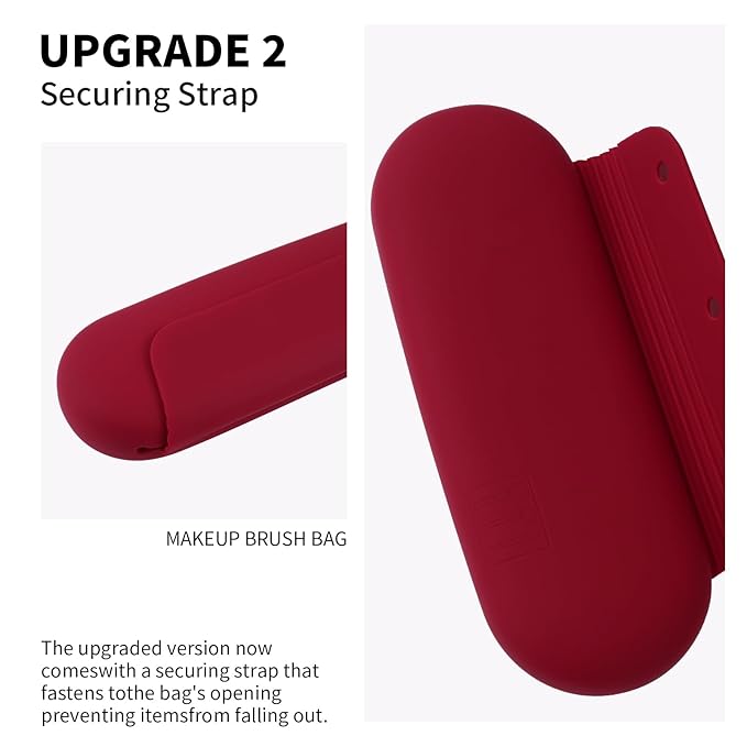 AGIKET 2 IN 1 Silicone Makeup Brush Holder with Beauty Make Up Sponge Holder Case：Soft Portable Cosmetic Face Brushes Holder with Upgrade Anti-Fall Out Magnetic Closure - Red
