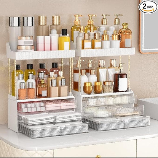 Caktraie 2 Pack Bathroom Counter Organizer, 3 Drawers Makeup Organizer