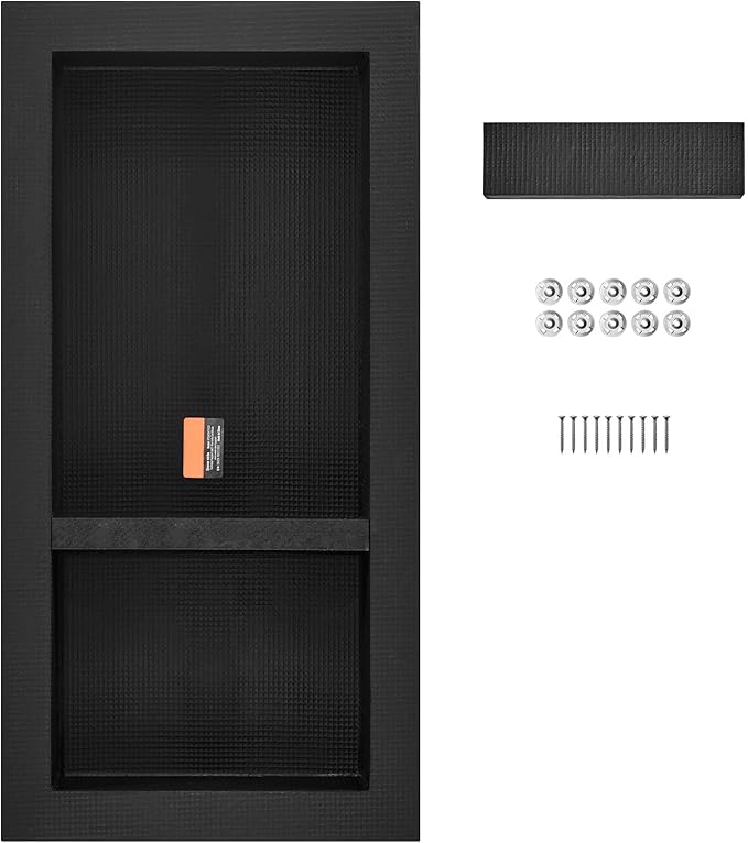 VEVOR Shower Niche Ready for Tile 16" x 32", Double Shelf Organizer, Square Corners Wall-inserted Niche Recessed, Sealed Protection Modern Soap Storage Niche for Shower Bathroom, Black