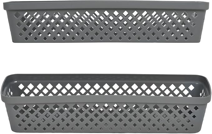Glad Plastic Storage Basket Set - Multipurpose Drawer Trays, Kitchen Pantry Containers, and Bathroom Bins - 6 Pack Narrow Organizers, Grey