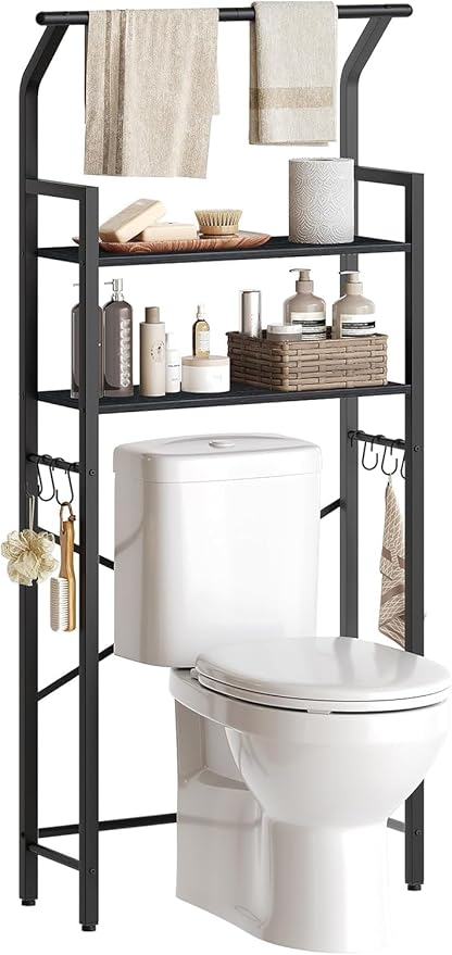 2-Tier Over The Toilet Storage, Rustic Brown and Black TR01BB
