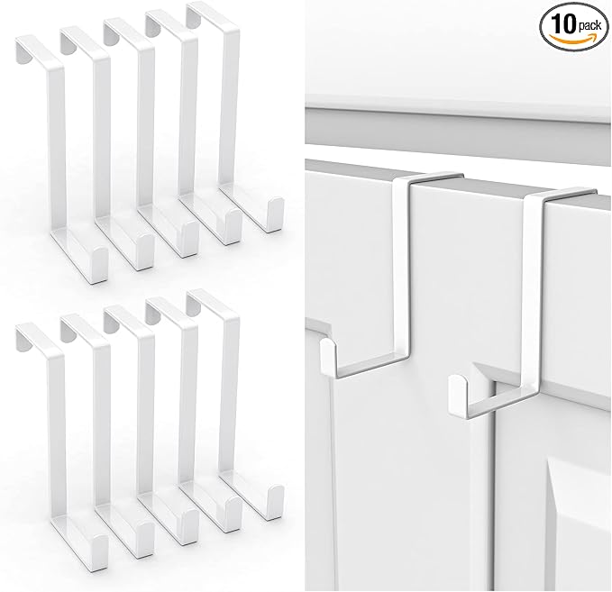 Booda Brand Over The Door Hooks 10 Pack, Z-Shaped Door Hanger Hook Fits The 1 3/8" and 1 3/4" Door Widths, Reversible Metal Door Hooks for Hanging Clothes, Coats, Towels, Shoe Organizers (White)