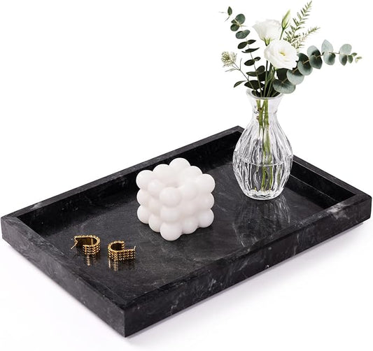 Marble Bathroom Tray for Countertop & Home Decor, Gray Black