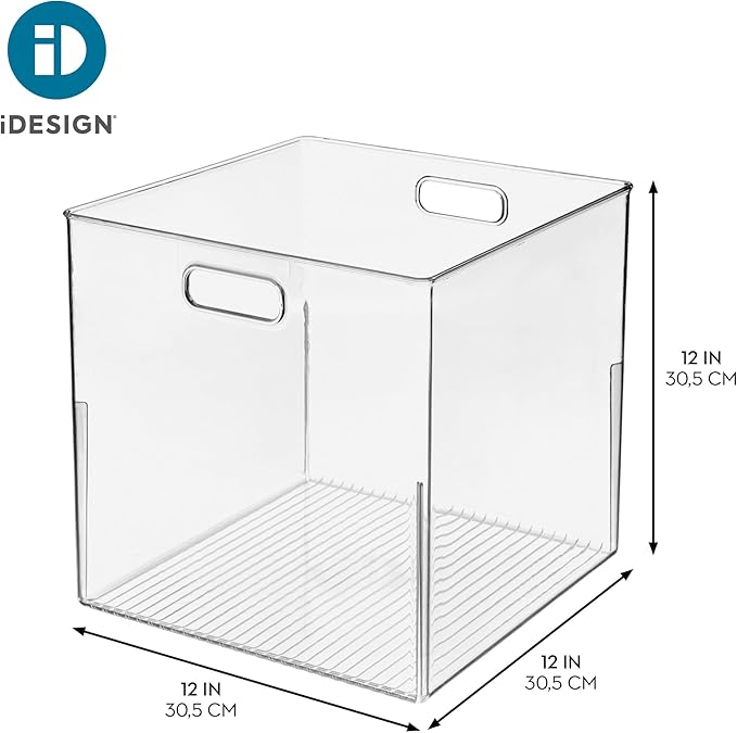 iDesign Pantry Storage Bin, Large Cube Organizer for Cabinet or Fridge, Set of 2, Clear, Made in USA