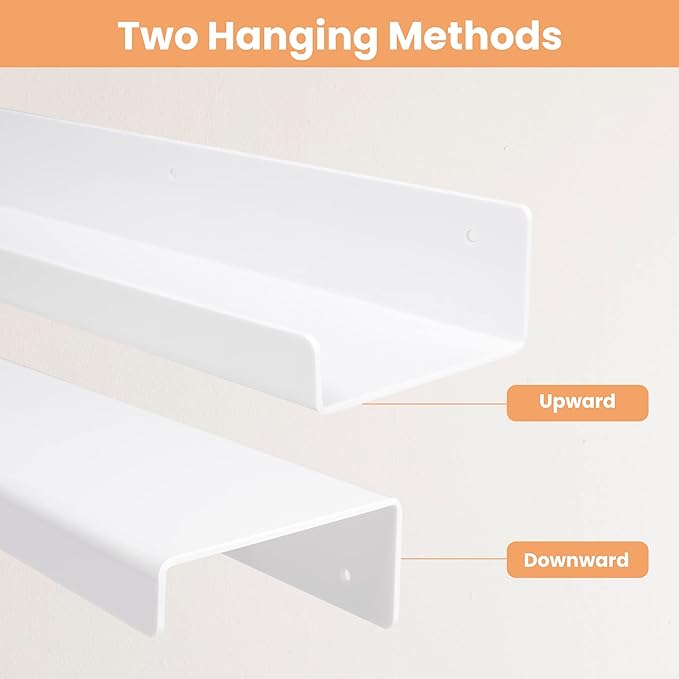 upsimples Acrylic Shelves for Wall Decor, 15" Display Shelf Perfume Organizer for Bathroom, Bedroom, Living Room, Floating Bookshelves for Kids, White, 4 Pack | for Kids