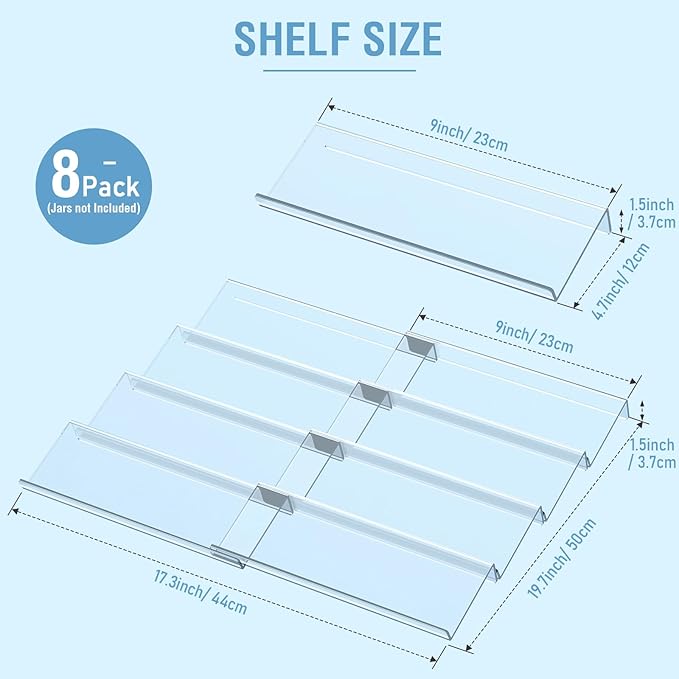 Suneerplay Spice Drawer Organizer 8 Tier, Acrylic Seasoning Organizer Rack, Clear Spice Rack Tray, Kitchen Seasoning Jars Drawers Insert (Jars Not Included/Expandable From 9" to 18")