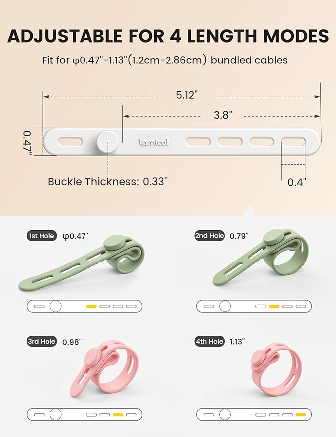 20Pack Silicone Cable Ties Cord Organizer, Elastic Durable Reusable Cord Straps