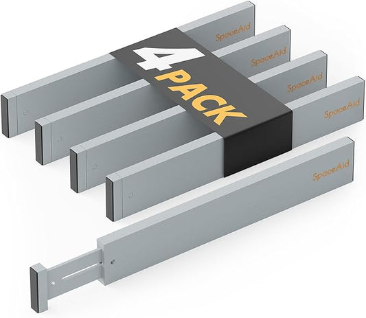 4 Pack Bamboo Drawer Dividers with Labels, 17-22 in, Gray