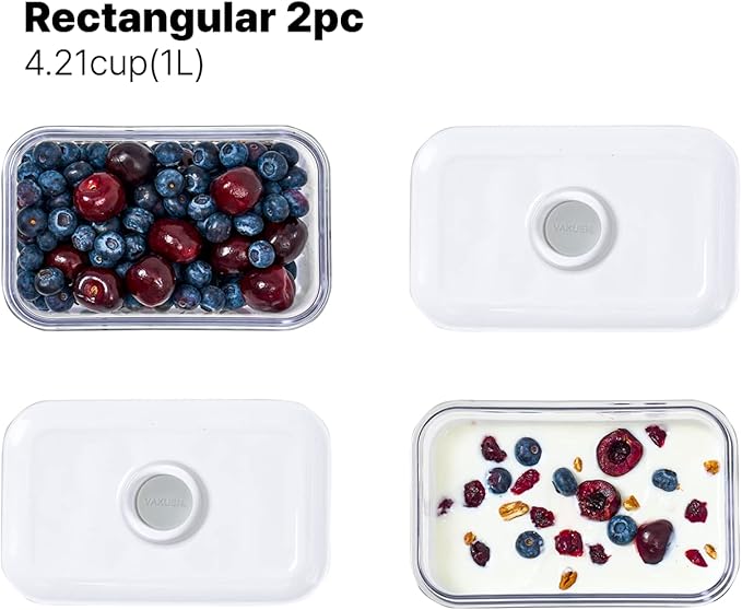 VAKUEN Premium Airtight Food Storage Containers, Rectangular 2PC(1.06qt), Smart One-Click Seal Lid, No Hinges, Patented Double Silicone Lining, 100% Leak Proof, BPA-FREE, Dishwasher, Microwave Safe