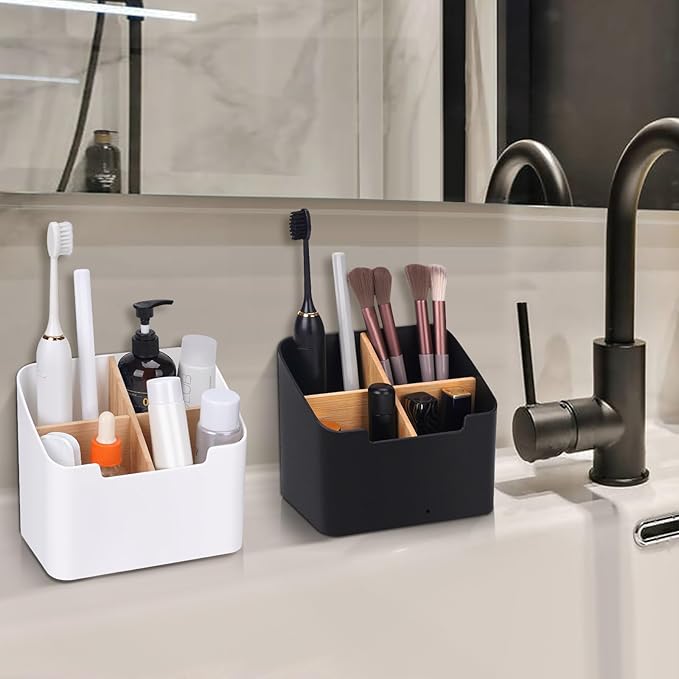 Ayswupt Toothbrush Holders for Bathrooms,Electric Toothbrush and Toothpaste Holder with Divider for Bathroom Countertop Organizer,Toothbrush Caddy for Kids Family Counter Vanity Storage White