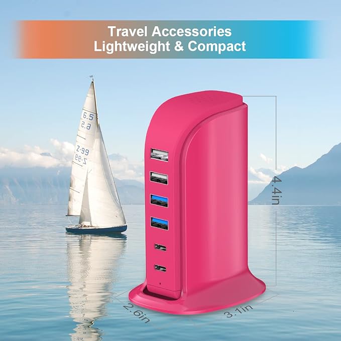 USB Charging Station Multiports Upoy, Charging Hub 6 Ports Dual Type-C