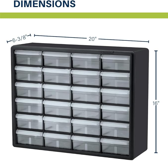Akro-Mils 24-Drawer Plastic Drawer Storage Cabinet for Garage Organization, Bead Organizer, Building Bricks Storage, Teacher Toolbox, Makeup Organizer, 20-Inch W x 6-Inch D x 16-Inch H, 10124 Yellow