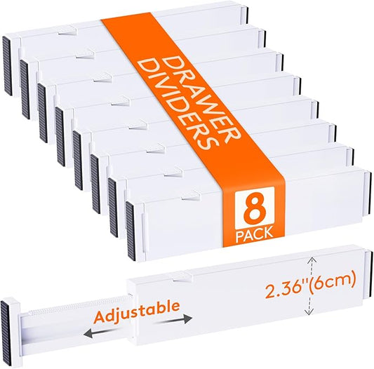 8 Pack 2.36" High Drawer Dividers 28-43.5cm/11-17" Adjustable Drawer Organizer