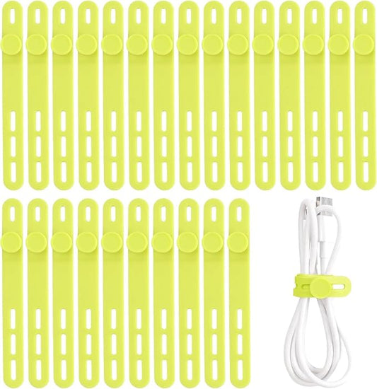 25 Pcs Silicone Cable Ties, Cable Ties Reusable, Yellow