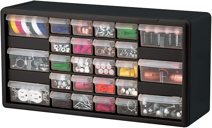 Akro-Mils 26-Drawer Plastic Drawer Storage Cabinet for Garage Organization, Bead Organizer, Building Bricks Storage, Teacher Toolbox, Makeup Organizer, 20" W x 6" D x 10" H, 10126 Black