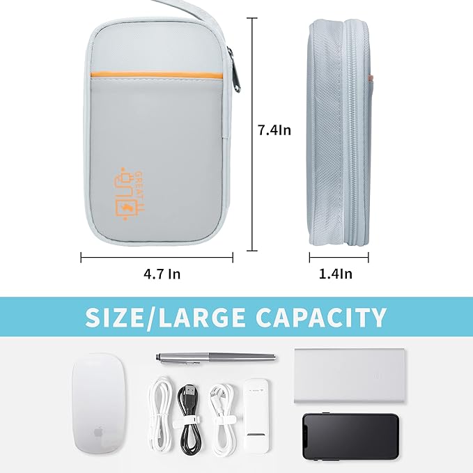 Lcsmaokin Electronics Travel Organizer,Portable Waterproof Electronic Travel Storage Bag for Small Charging Cord Storage,Charger,Small Electronics,SD Card etc,for Travel,Business -Grey