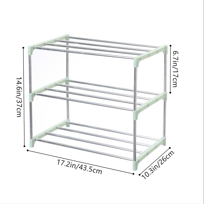 Jucaifu Stackable Small Shoe Rack, Entryway, Hallway and Closet Space Saving Storage and Organization (3-Tier, Green)