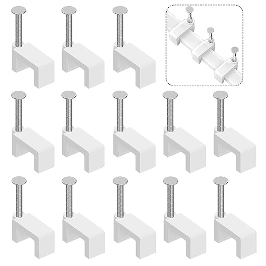 1000 Pcs 8mm Cable Clips Nail in Cable Clips Flat Ethernet Cable Wall Clips Cable Tacks Coax Cable Clip Speaker Wire Clips Cable Nails for Cords Cat5/Cat5e/Cat6/Cat7 RJ45 Cord Clips