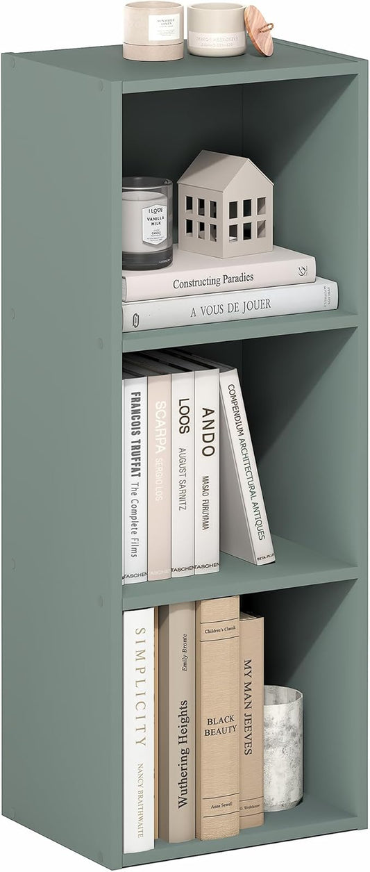 Furinno LUDER Book Shelf, 3-Cube Bookshelf, Sage Green