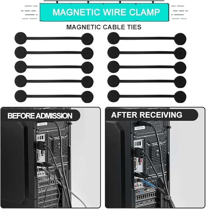 Black Magnetic Cable Ties 10-Pack