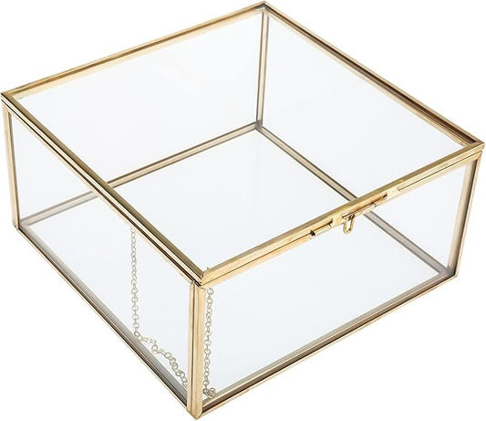 Vintage Glass Box with Lid, Gold, Small