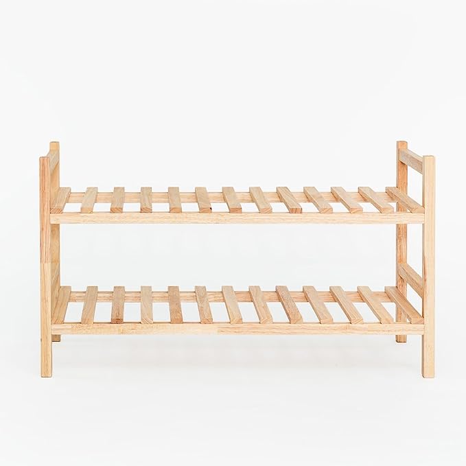 PJ Wood Stackable Wooden Shoe Rack Organizer for Closet Storage, Entryway Shelves, Tiered Cabinet for Shoes, 6 Pair Capacity, Natural