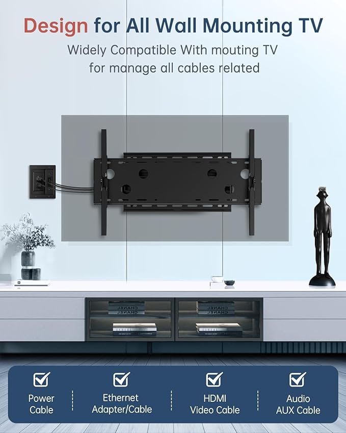 ELECPOW in Wall Cable Management Kit, Hide TV Power Cables & Low Voltage Wires Behind The Wall, Recessed Outlet for Wall Mounting TV-Black