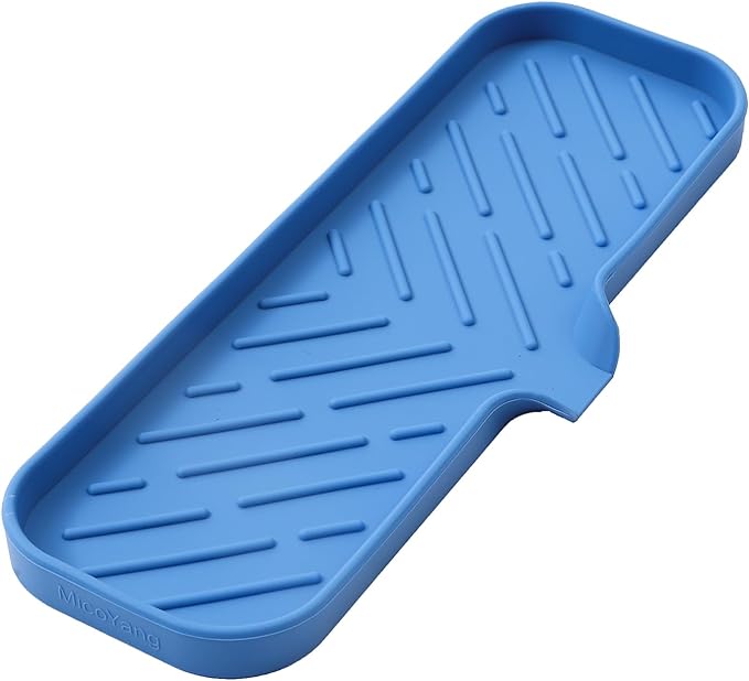 MicoYang Silicone Bathroom Soap Dishes with Drain Spout-Bathroom and Kitchen Sink Organizer,Sponge Holder,Dish Soap Tray,Perfect for Dispenser,Scrubber,Bottle,Cup on Sink or Counter-Lichen Blue 12"×4"