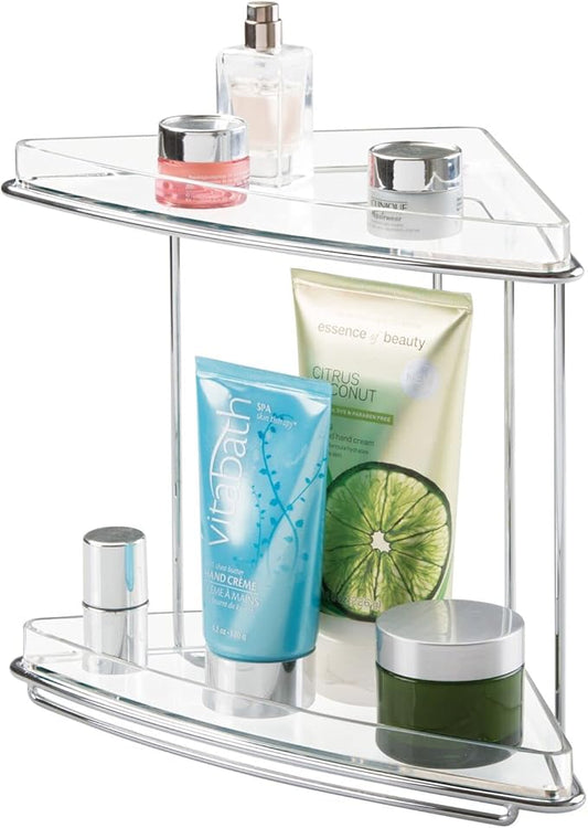 Steel/Plastic Freestanding Countertop Corner Shelf Organizer with 2-Tier Storage