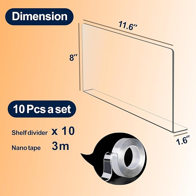 Acrylic Shelf Dividers For Closet Organization，Sweater Organizer For Closet - 10pack 8” Tall Clear Plastic Shelf Dividers For Closets Shelves Cabinets