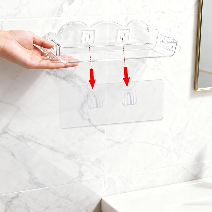 2 Pack Acrylic Shower Caddy No Drilling Adhesive Shower Shelves with 4 Removable