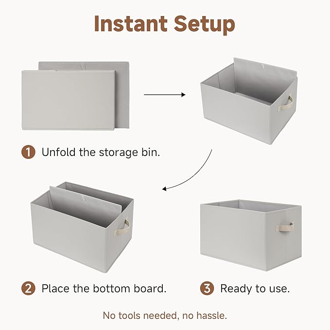 StorageWorks Storage Baskets for Shelves, Fabric Storage Bins, Closet Organization and Storage Baskets, Organizer Bins for Clothes, Light Gray, Large, 3-Pack