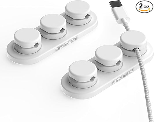 Wrap-It Storage MagnaDock Magnetic Cable Holder - 2-Pack (White) - Adhesive Cable Clips Cord Organizer Desktop Cord Holder for Nightstand Desk Cable Management