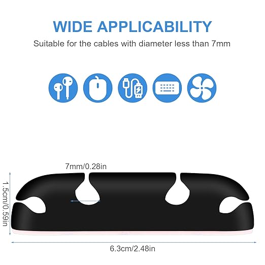 WLLHYF Cable Clips 3PCS Cord Wire Organizer Cable Management Holders 4 Hole Silicone Cable Harness USB Charging Accessory Cable Holder for Office and Home Desk (Black)