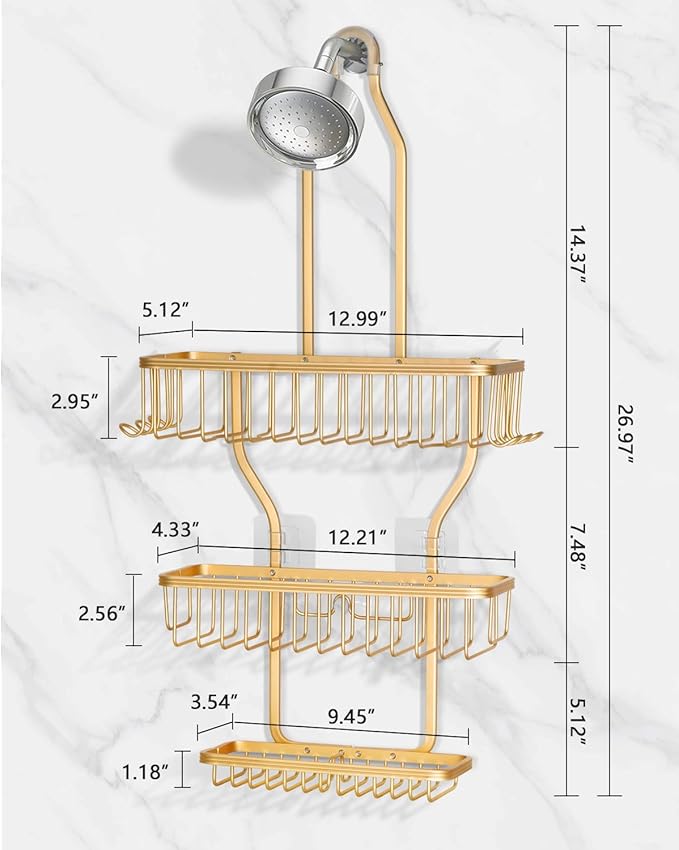Shower Caddy Hanging, Never Rust Shower Hanging Organizer, Gold