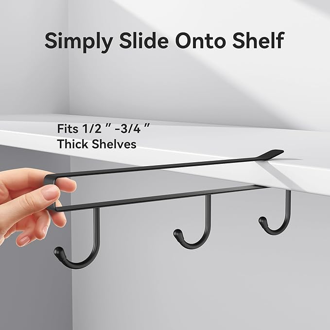 ECROCY Coffee Mug Holder Under Cabinet, 3pcs Coffee Cup Holder Only Fits Flat Shelf Without Any Lip, Clip-On Coffee Mug Organizer No Drilling Free Damage