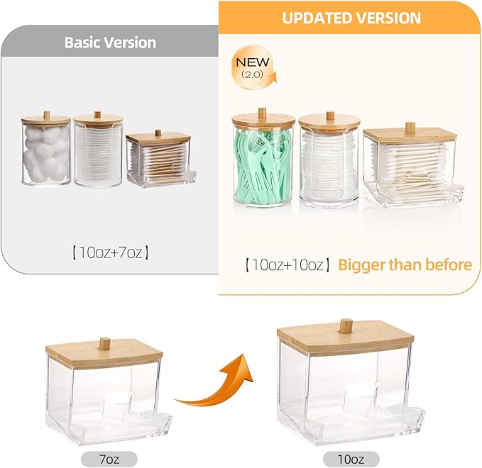 Tbestmax Bathroom Organizer Accessories Set-10 OZ Qtips Holder Storage with Bamboo Lids, Cotton Ball/Swabs Dispenser, Apothecary Container Jar 3 Pcs